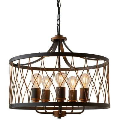 Image of Heston 5 Light Cylindrical Ceiling Pendant Matt Black, Rustic Bronze Effect, E27