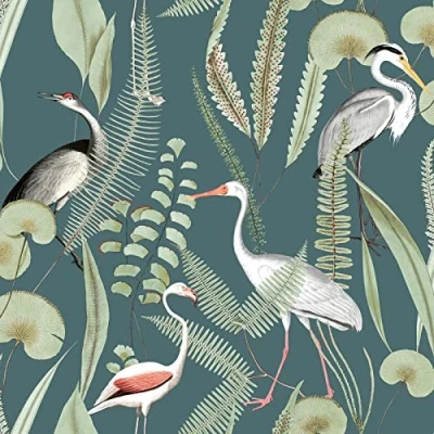 Image of Muriva Eden Kivu Birds Water Plants Wallpaper Dark Green M37414