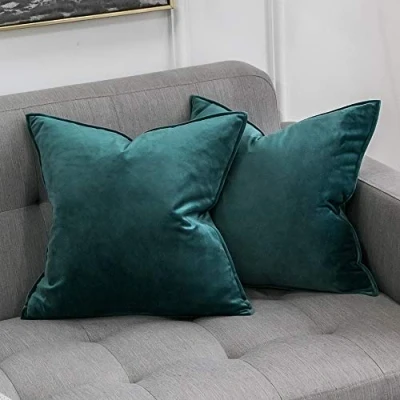 Image of MIULEE Pack of 2 Velvet Soft Decorative Square Christmas Throw Pillow Case Flanges Cushion Covers Luxury Pillowcases for Livingroom Sofa Bedroom 45cm x 18x18 Inch Turquoise