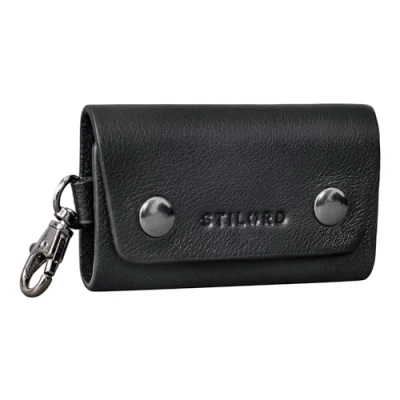 Image of STILORD &#039;Atticus&#039; Key Pouch with Clip Leather Vintage Case Mini Wallet Small Organiser Keyring Gift Box, Colour:Black