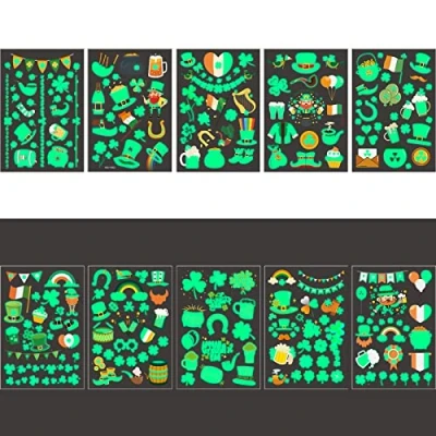 Image of St. Patricks Day Accessories,10 Sheets Glow in the Dark Temporary Tattoos,St. Kids Shamrock Tattoos Stickers for Festivals, Parades, Irish Themed Party Favor Supplies Decorations
