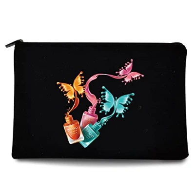 Image of Butterfly Printed Zip Canvas Pouch Makeup Bag Make Up Bag, Cosmetic Travel Bag,Toiletry Bag,Organizer Bags,Toiletry Bags, Bride Bridesmaid Bag,Pencil Bag,Wash Bag,Coin Purse (Nailpaint)
