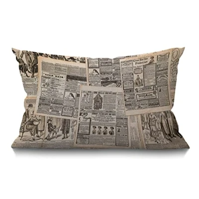 Image of BGBDEIA French Newspaper Cushion Cover 30 x 50 cm Vintage Woman Fashion Magazine Paris Rectangle Pillow Cases Home Decorative Cotton Linen Throw for Bed Sofa 12x20 Inch
