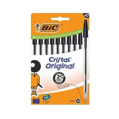 Image of Bic Cristal Original Ballpoint Pens Medium Tip (1 mm) Black, Box of 10