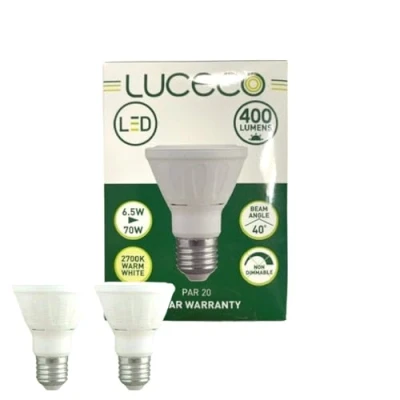Image of Luceco 2 x 6.5W (70W) PAR20 Non Dimmable E27 Screw Cap LED Light Bulb, 400 lumens, 2700k Warm White [Energy Class A+]