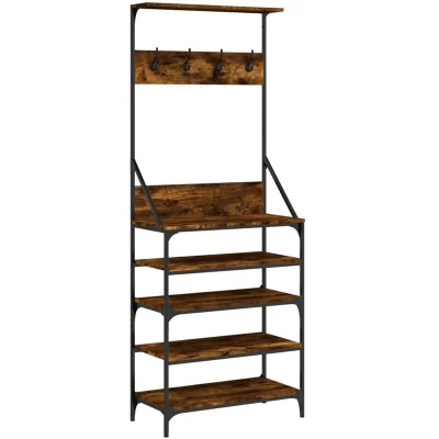 Image of vidaXL Clothes Rack with Shoe Storage Smoked Oak 70x34x184 cm