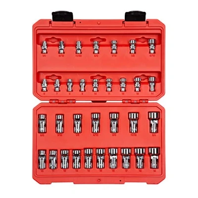 Image of TEKTON 1/4, 3/8 Inch Drive Universal Joint Socket Set, 33 Piece (1/4 3/4 in., 6 19 mm) SHD99301