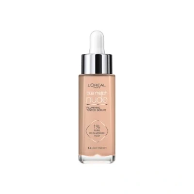 Image of L&#039;Oréal Paris Nude Tinted Serum for Face, Plumping and Hydrating Face Makeup, 1 Percent Pure Hyaluronic Acid, Foundation to Cover, Replumps Hydrates Skin in One Hour, Shade 3 4 Light Medium