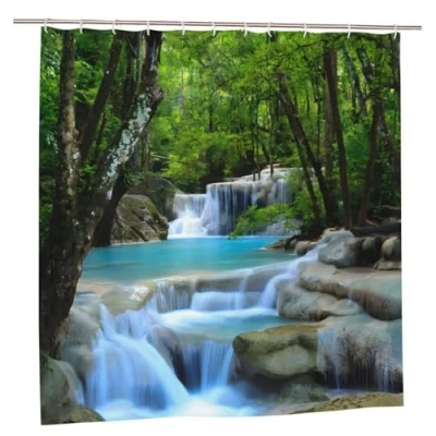 Image of YUAOEUR 3D Garden Shower Curtain 79x72 Inch Picture Outdoor Green Trees Bathroom Personalized Decor Fabric with Hook