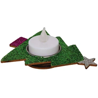 Image of Baker Ross AX429 Christmas Tree Wooden Tealight Holders Pack of 4, Decorate and Display for Decorations, Ideal Kids Arts Crafts Project