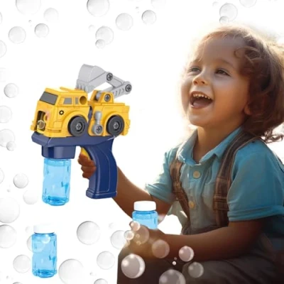 Image of Koolbitz Yellow truck Bubble Gun for kids with 2 Bubbles Liquid Blower Blaster Party Favors, Birthday, Outdoor &amp; indoor Maker toy