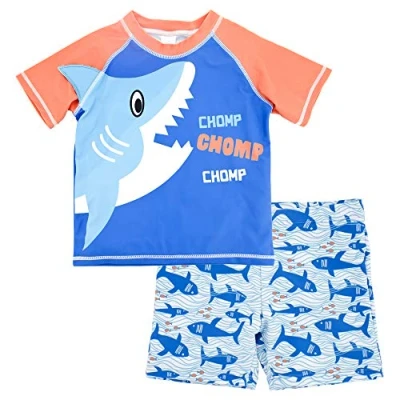 Image of Boys Rash Vest &amp; Shorts Two Piece Swim Set Ages 3 to 8 Years (Green, 6 Years)