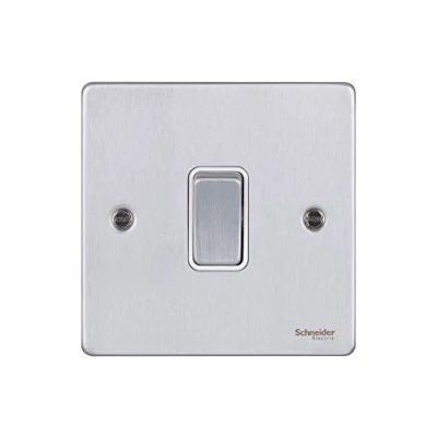 Image of Schneider Electric Ultimate Low Profile Single 2 Way Light Switch, GU1512WBC, Brushed Chrome with White Insert