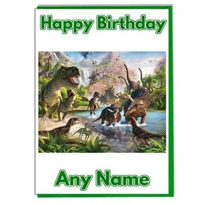 Image of AK Giftshop Dinosaur Themed Personalised Birthday Card ADD A NAME AND AGE