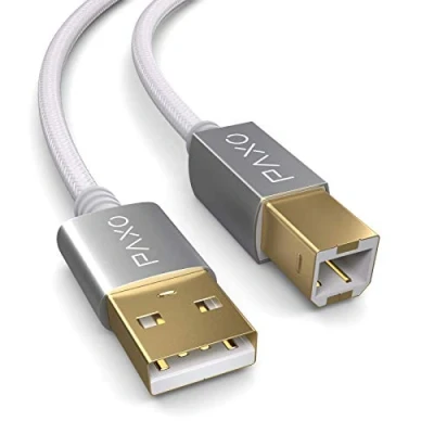 Image of PAXO 3m Nylon USB printer cable, white, A plug to B, charging data gold