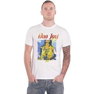 Image of Bon Jovi T Shirt Slippery When Wet Original Cover Official Mens White L