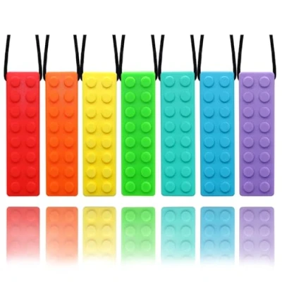 Image of Chew Necklaces for Sensory Kids, 7 Pack Chewy Necklace Toys Kids with Autism, ADHD, SPD, Biting Needs, Silicone Oral Motor Aids Adults Chewing Fidgeting