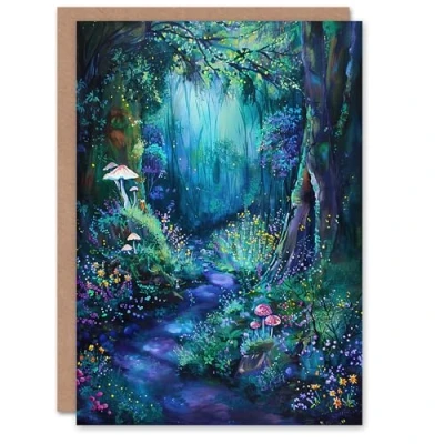 Image of Artery8 Greeting Card Enchanted Forest Bioluminescent Fantasy Magical Blank For Him Or Her Art Birthday