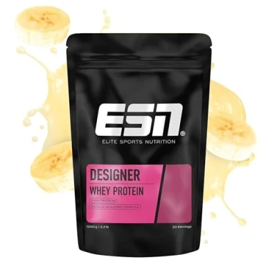 Image of ESN Designer Whey Protein Powder, Banana, 1000 g, 2.2 lbs, 33 Servings Muscle Building and Recovery Powder Made in Germany, Laboratory Tested
