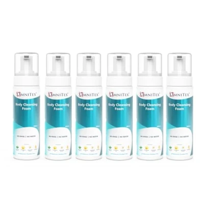 Image of 6x 200ml Omnitex Rinse Free Body Cleansing Foam, With Herbal Oils &amp; Vitamins No Water Wash Clean, Nourish Protect, Parabens, Latex Free, Alcohol Dermatologically Tested