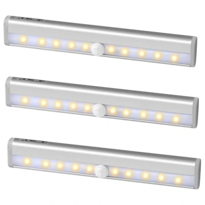 Image of Jinlaili 2 Pack Wireless Under Cupboard Lights, 10 LED Motion Sensor Lights for Closet, Cabinet with Magnetic Strip, Night Light, Battery Light Bar Kitchen (3PCS Warm Light)