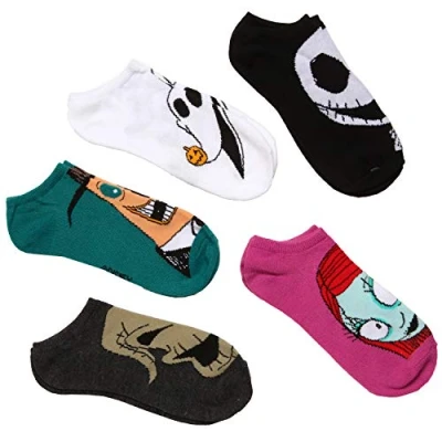 Image of Disney Women&#039;s Nightmare Before Christmas 5 Pack No Show Socks Casual, Assorted Multi, Large
