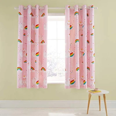 Image of Catherine Lansfield Rainbow Swan Easy Care 66x72 Inch Eyelet Curtains Pink