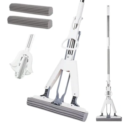 Image of Sponge Mop with 2 Super Absorption Head, Absorbent PVA Telescopic Stainless Steel Handle, Floor for Kitchen Bathroom
