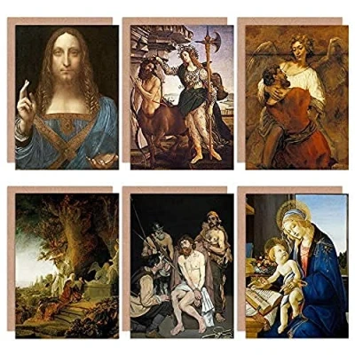 Image of Artery8 Botticelli Manet Rembrandt Da Vinci Jesus Religion Mixed Fine Art Greeting Card Pack of 6