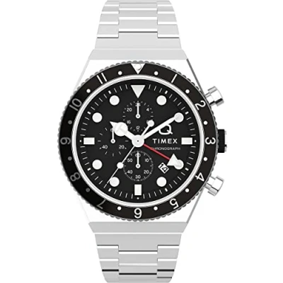 Image of Timex Men&#039;s Q Chronograph 40mm Watch, Silver Tone/Black, One Size, 40 mm GMT