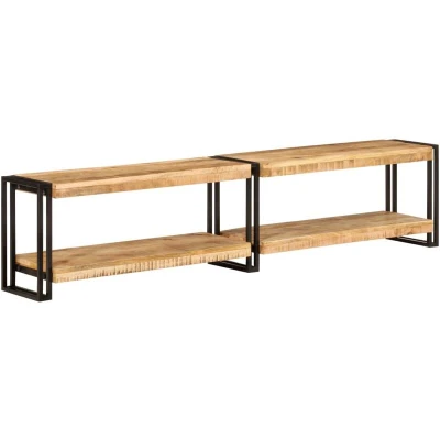 Image of vidaXL Modern TV Cabinet with Shelves, Made from Solid Mango Wood Metal Frame, Ideal for Living Room Brown