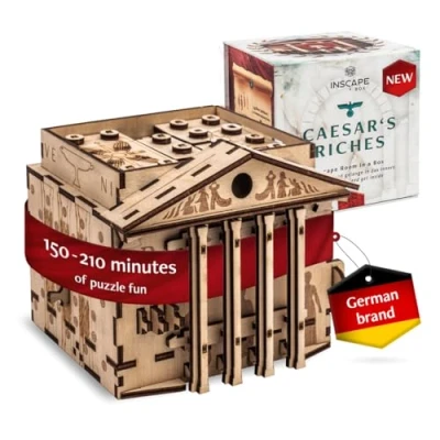 Image of INSCAPE Caesar&#039;s Riches Puzzle Box Escape Room in A for Adults Cluebox Mind Puzzles Boxes with Hidden Compartments Wooden