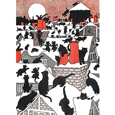 Image of Museums &amp; Galleries A Black Cat Holiday by Charles Robinson Pack of 8 Christmas Cards, Multicolour, Size 178 x 130mm