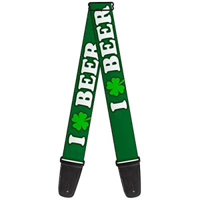 Image of Buckle Down GS W30953 &quot;I &quot;Clover&quot; BEER/Clover Outlines Greens/White&quot; Guitar Strap