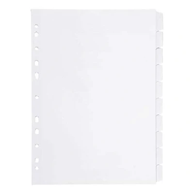 Image of indigo® Dividers A4 White Recycled Multipunched Perforated Card Manilla Blank (10 Part, Pack of 5)