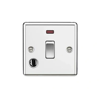Image of KnightsBridge 20A 1G DP Switch with Neon &amp; Flex Outlet Rounded Edge Polished Chrome