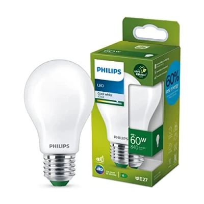 Image of PHILIPS Ultra Efficient Energy Saving Lights, LED Light Source, 60W, A60, E27, Cool White 4000 Kelvin, Frosted