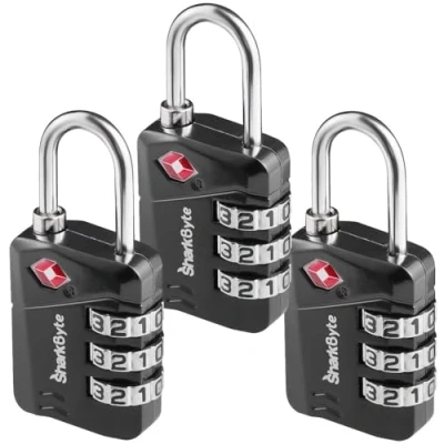 Image of SharkByte TSA Approved Luggage Locks, 3 Dial Security Travel Combination Padlock, Lock for Suitcases Case, Backpack, Bag, Gym Locker, Code Small Suitcase Locks (3 Pack)