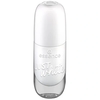 Image of essence gel nail colour, lacquer, polish, no. 33 JUST white, express result, long lasting, colour intensive, yellowish, glossy, non acetone, vegan, microplastic particles free (10 ml)