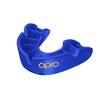 Image of OPRO Bronze Level Adult and Kids Sports Mouthguard with Case Fitting Device, Gum Shield for Hockey, Lacrosse, Rugby, MMA, Boxing Other Contact Combat (Blue, Adult)