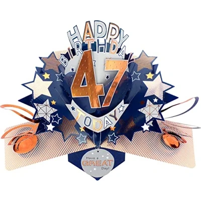 Image of Happy 47th Birthday 47 Today Pop Up Greeting Card Love Kate&#039;s Cards Him POP204MC47