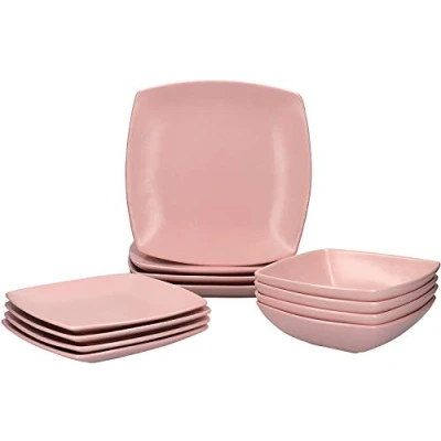 Image of Creative Tops Square Dinner Set, Pink, 12 Piece Service for 4
