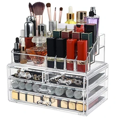 Image of DAWOO Make up Organiser Acrylic Jewellery BoxProducts Mother&#039;s Day Gifts Cosmetic Drawers Makeup Storage Case (Transparent,4 Drawers)