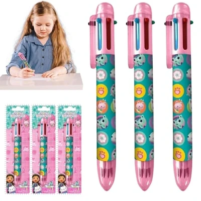 Image of Gabby’s Dollhouse Multicolor Pens 6 in 1 Retractable Ballpoint Rainbow Barrel Novelty Pen Kids Office School Supplies Students Children Disney Gift