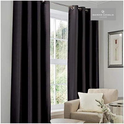Image of Gaveno Cavailia Luxury Thermal Fully Lined Pair of Eyelet Black OUT CURTAINS 90x90 Inches, 31114727
