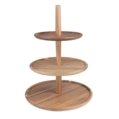 Image of Olympia Acacia Wood 3 Tier Stand 305x395mm Heavy Duty, Sturdy, Durable, Stylish Hotel Restaurant Café Buffet Afternoon Tea Cake Pastry Display