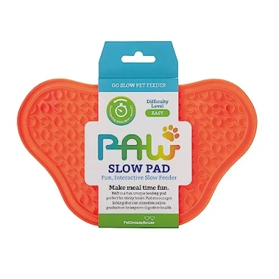 Image of PetDreamHouse PAW Slow Lick Pad Non Slip Mat for Dogs &amp; Cats, Anxiety Relief, Durable TPE, Suction Cup Grip, Dishwasher Safe Orange