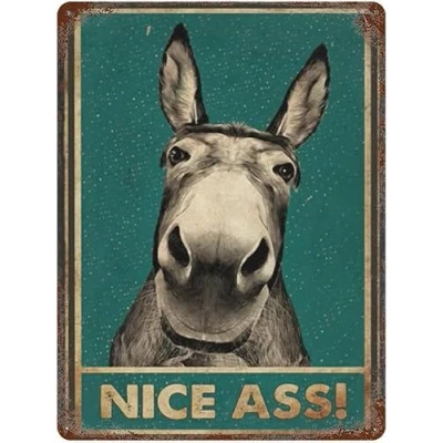 Image of Funny Retro Tin Sign,Funny Donkey Decor Wall Sign Bathroom Art Poster Bar Home Decoration 12x16 Inch
