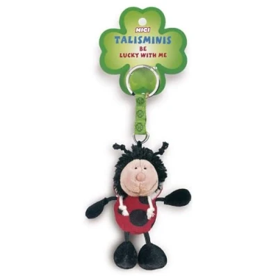 Image of NICI 49385 Talisminis Ladybird 7cm red Cuddly Animal Pendant Lanyard, Ring &amp; Key Holder Lucky Bag Charm with Message