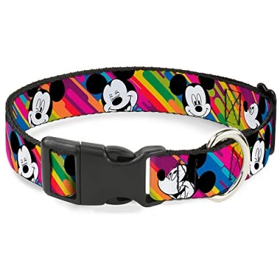 Image of Buckle Down Mickey Mouse Expressions Multicolor White/Black Plastic Clip Collar, Medium/11 17